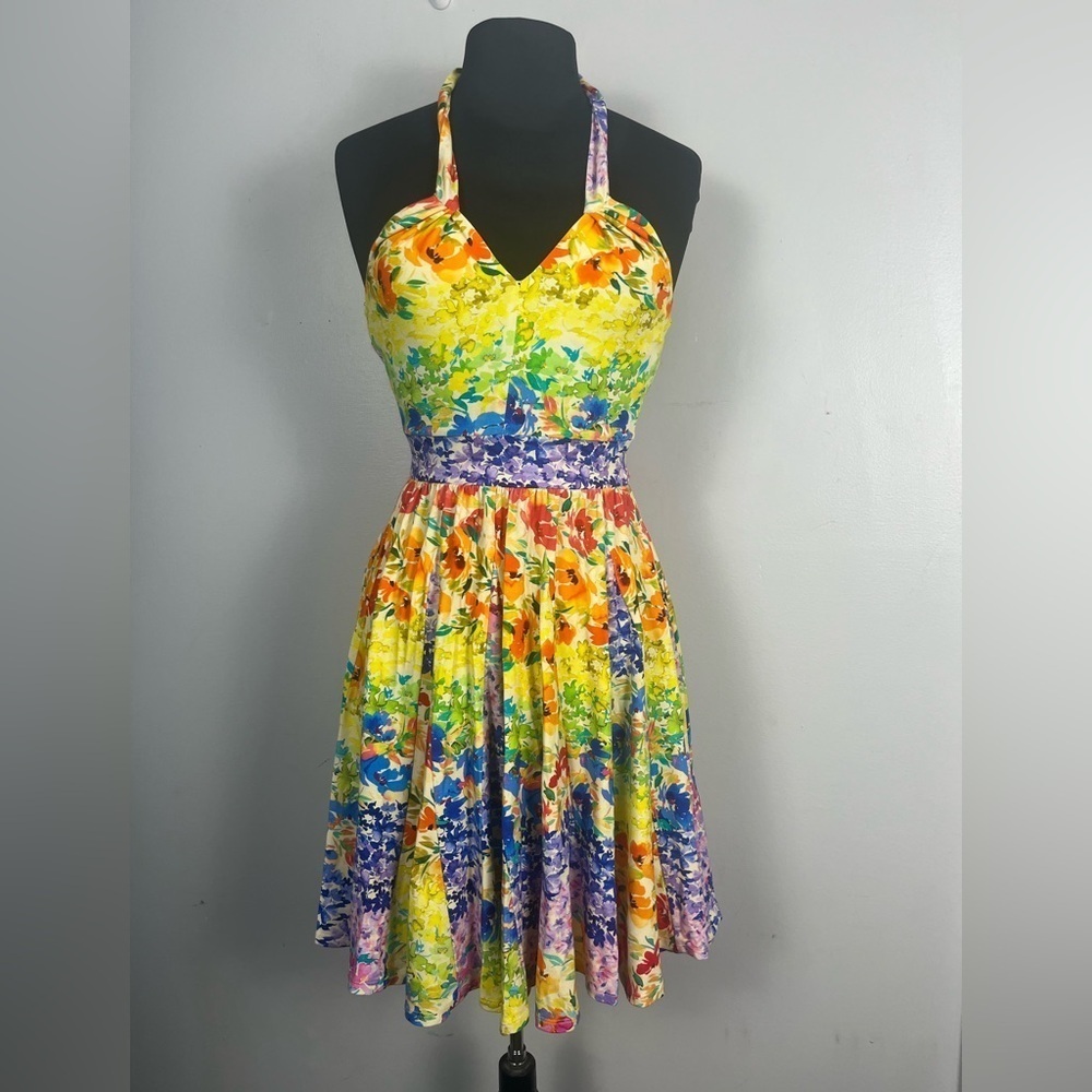 Hale Bob Wren Dress multi color floral halter dress new size XS - Picture 3 of 10